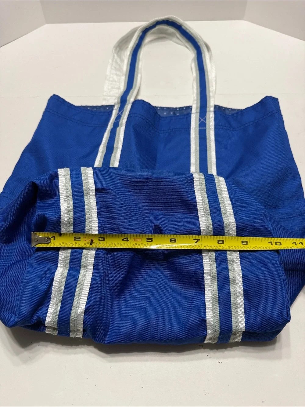 Bright Blue Striped Canvas Tote with Contrasting Trim